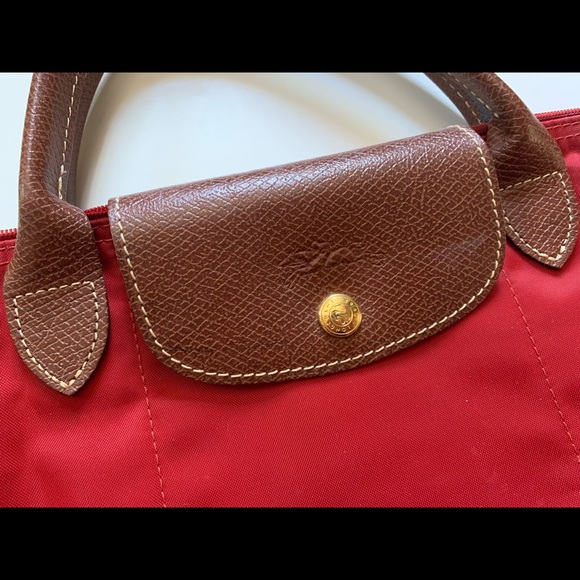 Auth Longchamp Le Pliage red top handle tote bag M - Picture 3 of 13